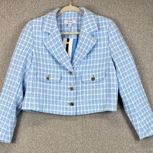 Nine West tweed blazer size L powder blue cropped career office preppy timeless